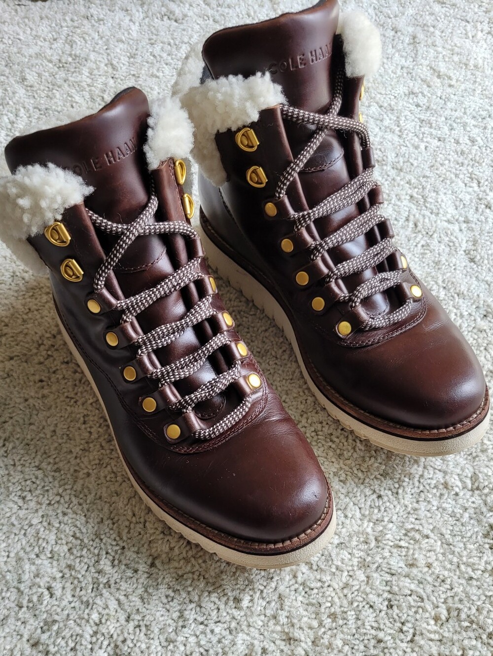 Cole Haans Shearling trimmed Brown Boot 7 1/2B Looks Impressive For A Hike